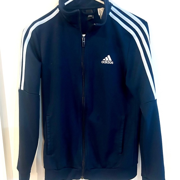 Adidas sports jersey S/P Unisex Navy blue with stripes on sides - Picture 8 of 9